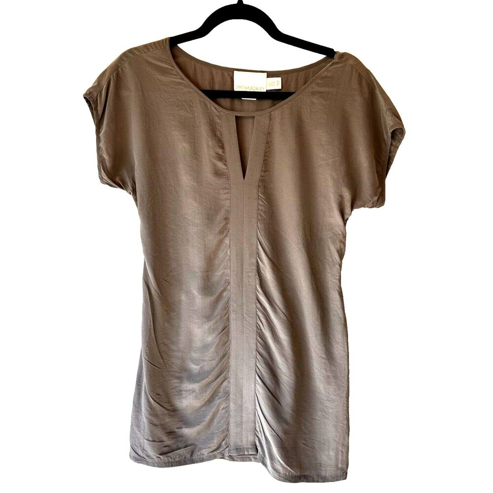 Cynthia Rowley 100% Silk Green Gray Oversized Sheath Dress Size‎ 6 With Pockets